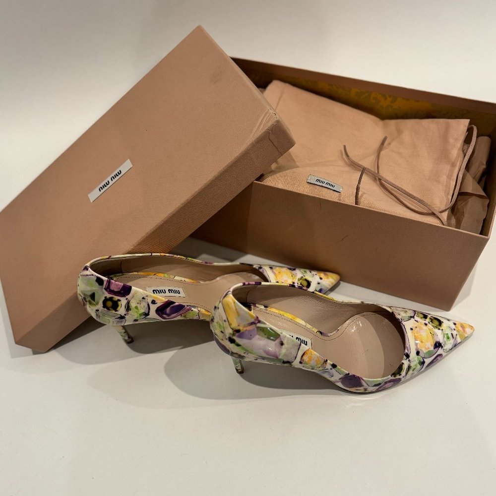 MIU MIU Patent leather Bianco/Ciclamin Heels - Picture 2 of 3